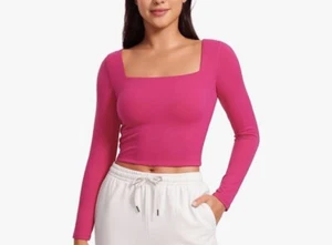 CRZ Yoga Women’s Butterluxe Double Lined Long Sleeve Crop Top Shirt Pink Medium - Picture 1 of 3