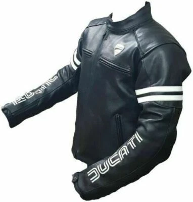 DUCATI LEATHER JACKET BLACK MOTORBIKE MOTORCYCLE BIKERS RACING LEDER BIKE JACKET - Imagem 1 de 4