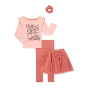 Disney Princess 4 Piece Set Legging Top Tutu Skirt Scrunchie Coral/Peach Size 3T - Picture 1 of 3