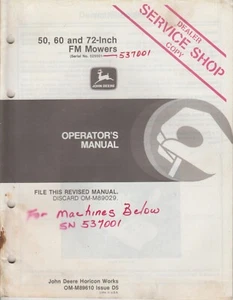 John Deere 50, 60, and 72 Inch FM Mowers Operator's Owner's Manual S/N 525001- - Picture 1 of 2