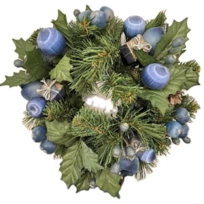 Christmas Themed Candle Ring Wreath with Blue and Silver Accents - Image 1 of 4