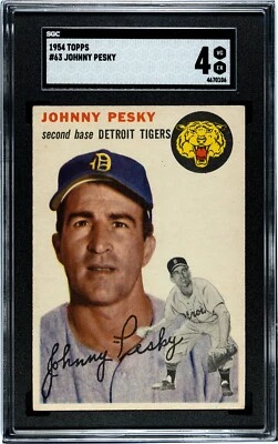 1954 TOPPS #63 JOHNNY PESKY SGC 4 VG EX DETROIT TIGERS BEST PRICE ON EBAY - Image 1 of 2