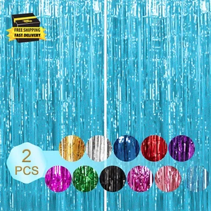 2 Pack Foil Fringe Curtains, 3.3Ftx6.6Ft Tinsel Curtain Backdrop Door Streamers, - Picture 1 of 9