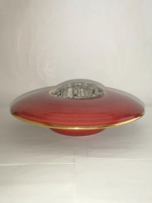 HJ Wood England Burslem Red / Burgundy Flared Bowl w/ Glass Flower Frog Insert - Image 1 of 4