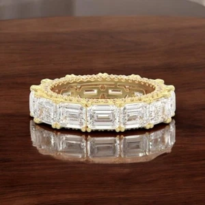Emerald Cut Lab Grown Diamond Eternity Band 7 Ct Ring 14K Yellow Gold 5.10 mm - Picture 1 of 10