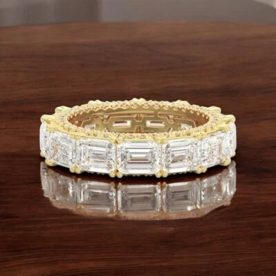 Emerald Cut Lab Grown Diamond Eternity Band 7 Ct Ring 14K Yellow Gold 5.10 mm - Image 1 of 4