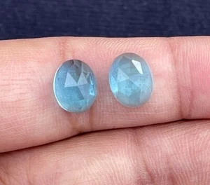 Swiss Blue Quartz Rose Cut Oval Cabochon, Loose Gemstone, 10x8 MM, 1 Pair 6Ct. - Picture 1 of 5