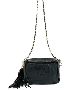 CHANEL Chain Crossbody Bag Stripe Stitch Leather Tassel Shoulder Purse Authentic - Picture 1 of 24