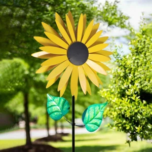 3D Metal Yellow Sunflower Wind Spinner Windmill Sculpture for Yard Outdoor Stock - Picture 1 of 12