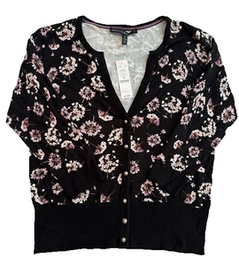 White House Black Market Strickjacke Pullover schwarz lila Boho Blumen Medium NEU - Bild 1 von 11