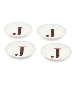 Caskata Tartan Set of 4 Initial J Christmas Holiday Appetizer Plates, Set of 4 - Picture 1 of 5