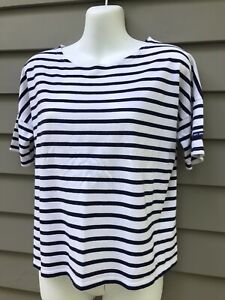 Saint James for J. Crew Size 32 XS Blue Striped Short Sleeve Slouchy T Shirt Top