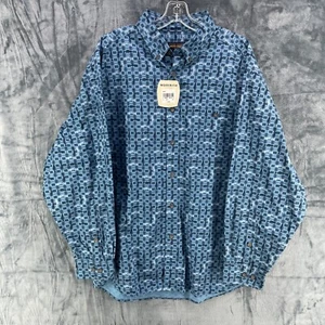 VTG Woolrich Shirt Mens XL Storm Blue Fish All Over Print AOP Button Down NWT - Picture 1 of 17