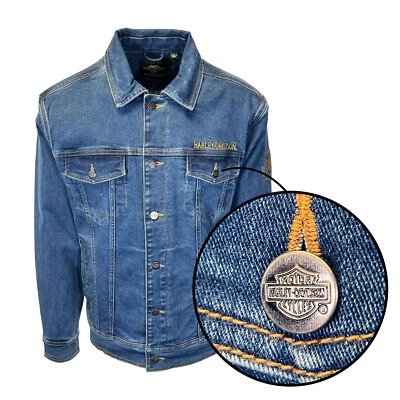 Harley-Davidson Men's Dark Indigo Jacket Denim Chainstitch Embroidery (S77) - Imagem 1 de 4