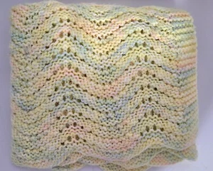 Hand Crocheted Baby Blanket Pastel Yellow Pink Blue 37×40" - Picture 1 of 6