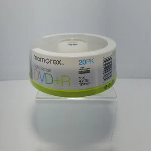 Memorex DVD+R Discs (20Pk) - Lightscribe 16x 4.7GB 120min, In Plastic Case NEW - Picture 1 of 4