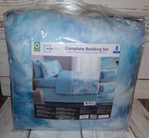 Mainstays Blue Tie Dye 6 Piece Bed in a Bag Comforter Set with Sheets, Queen