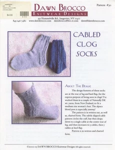 Dawn Brocco Knitting Pattern #30 Cabled Clog Socks knit for Medium Women's Foot - Picture 1 of 2