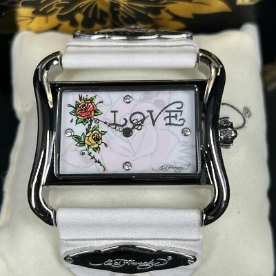 Ed Hardy Vintage Love Watch Stainless Steel & White Leather - 316L - Image 1 of 4