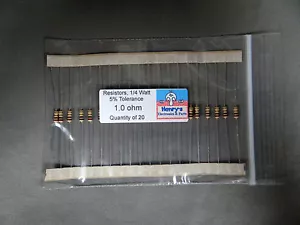 Resistors, carbon film, 1/4 watt, 5%, axial leaded, 1.0 Ohm - QTY of 20 - Picture 1 of 1
