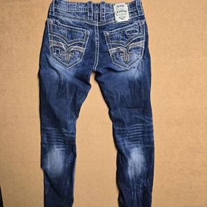 $220 Mens Rock Revival "Estep" Royal Blue Stitch Leather Inserts Faux 30 X 32 - Picture 1 of 8