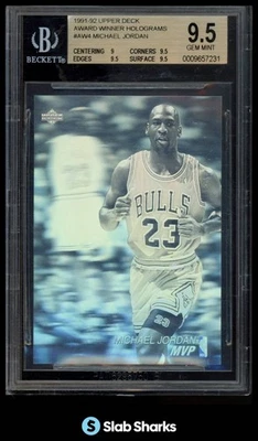 1991 UPPER DECK #AW4 MICHAEL JORDAN AWARD WINNER HOLOGRAMS BGS 9.5 - Imagem 1 de 4