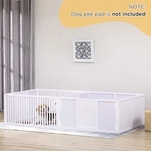 PawHut Wooden Dog Pen Pet Playpen 7 Panels Puppy Pen for Indoors - White - Picture 1 of 11