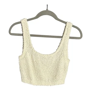 Artizia Babaton White Popcorn Knit Cropped Tank Cotton Linen Blend - Picture 1 of 5