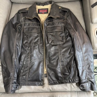 Excelled Leather Jacket Mens Medium Black Full Zip Bomber Quilted Lined Classic - Image 1 of 4