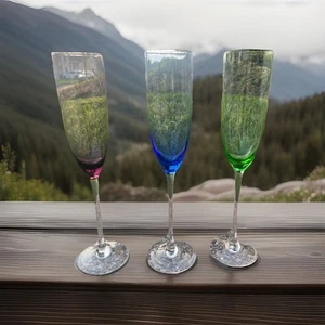 3 LENOX CRYSTAL GEMS - COLOR- CHAMPAGNE FLUTES BLUE GREEN AND PURPLE - Picture 1 of 9
