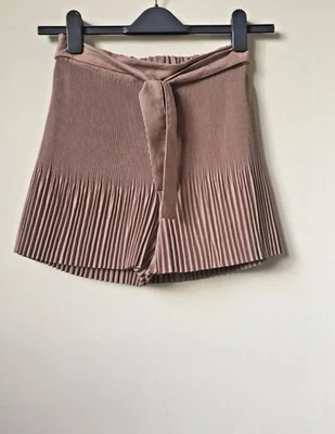 ZARA S Faux Suede Bermuda Shorts Dusty Pink Pleated High Waist Belt New - Image 1 of 4