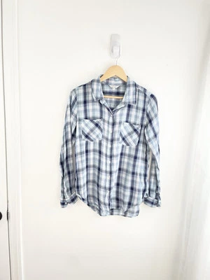 Lucky Brand S蓝色格子长袖纽扣衬衫女式小号 — 第 1/4 张图片