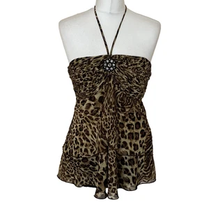 Joseph Ribkoff Size UK 12 Leopard Print Halterneck Jewel Top  - Picture 1 of 13