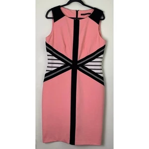 Ivanka Trump korallenrosa Farbblock Etui-Kleid knielang ärmellos Größe 14 - Bild 1 von 9