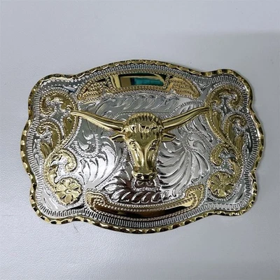 Fivela de cinto de metal grande Western Bull Cowboy ouro/prata - Imagem 1 de 3