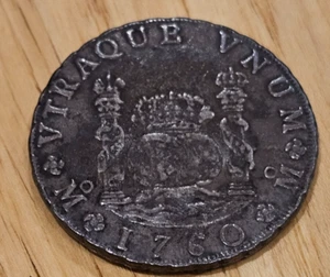 Moneta argento coloniale spagnola 8 reales 1760 buone condizioni - Foto 1 di 11