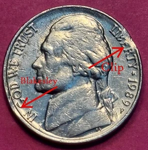 1989-P Rim Clip Error Jefferson Nickel (1235) - Picture 1 of 7