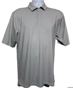 F&G Glen Oaks Country Club Tech Golf Polo Mens Medium White Blue Stripe Shirt - Picture 1 of 8