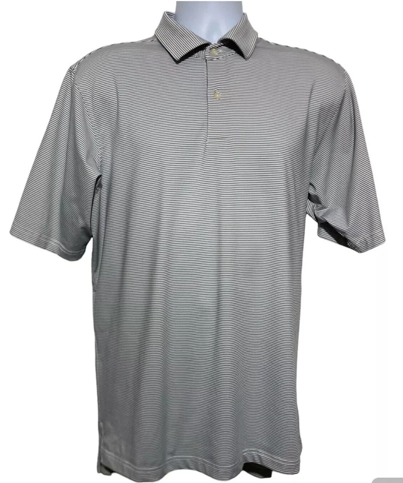 Camisa polo de golf F&G Glen Oaks Country Club Tech para hombre mediana blanca azul a rayas Foto 1 de 4