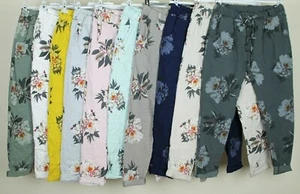 NEW LADIES ITALIAN FLORAL SOFT STRETCH LIGHTWEIGHT COMFY PANTS JEGGINGS TROUSERS - Foto 1 di 14