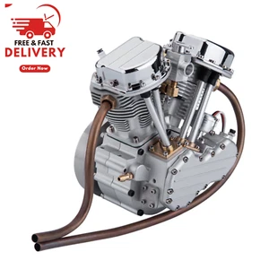 V2 Engine Model 2-Cylinder 4-Stroke Air-Cooled Gasoline Motorcycle RC Panhead - Foto 1 di 6