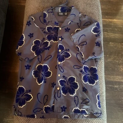 Anchor Blue Mens Gray Hawaiian Shirt Extra Large Blue Floral Hibiscus Print XL - Image 1 of 4