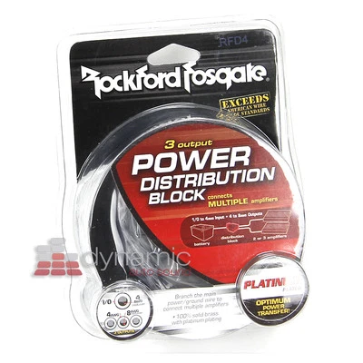 Rockford Fosgate RFD4 4 AWG Car Audio Distribution Block w/ 3 Output Terminal  - Image 1 of 2
