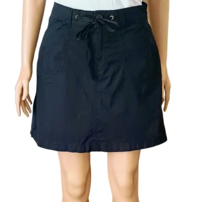 Women's Black Skort 8 Front Back Pockets Zip & Drawstring Waist Skirt - Image 1 of 4