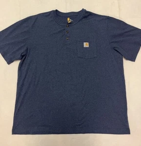 Carhartt K84 Original Fit Short Sleeve Blue Henley Pocket Tee T-Shirt Mens 2XL - Picture 1 of 9