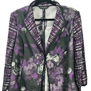 Ming Wang Heritage Fit Womens Blazer Size 0X Purple Floral Contrast Sleeves - Picture 1 of 13