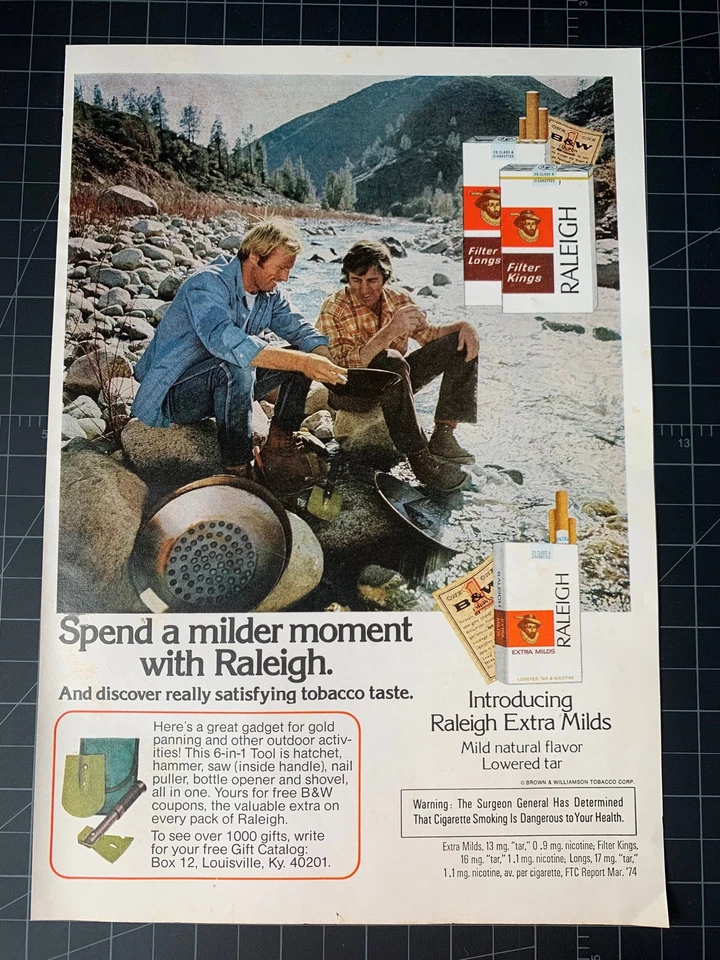 Anuncio impreso vintage de cigarrillos Raleigh de los años 70 Foto 1 de 1