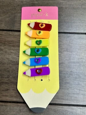 Juego de 6 pinzas para el cabello arco iris diamantes de imitación corazón lápiz de colores Piper K nuevas con etiquetas Foto 1 de 4