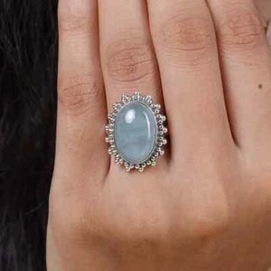Aquamarine Gemstone Ring 925 Sterling Silver Handmade Ring Women's Ring All Size - Picture 1 of 9