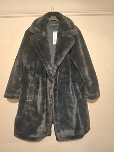 French Connection Ladies Dark Springs Fur Coat, Size Large - Picture 1 of 5
